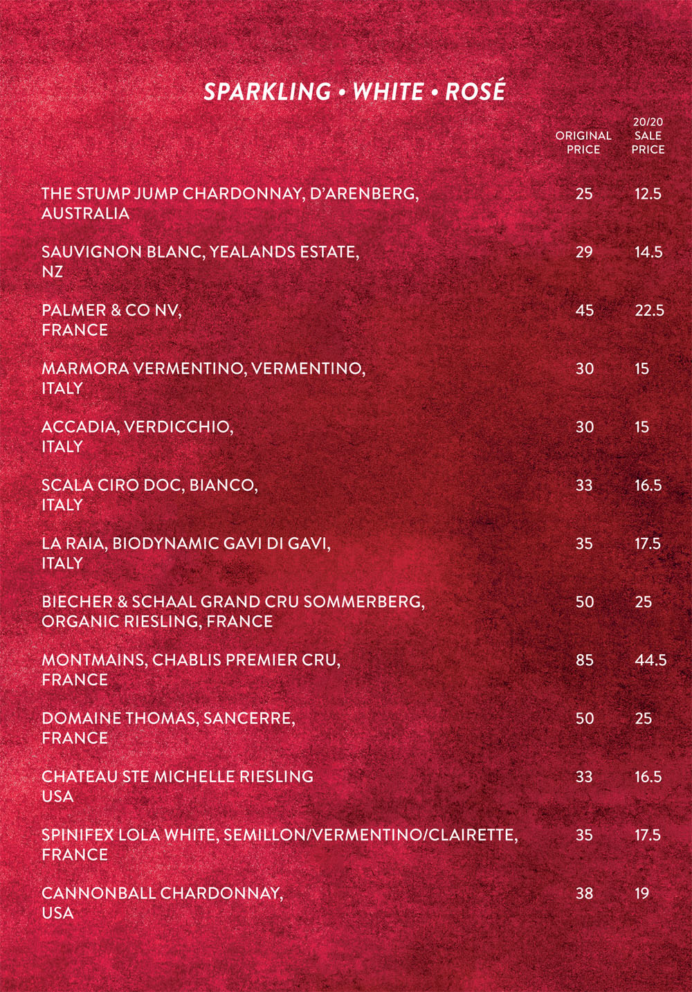 20/20 Wine List