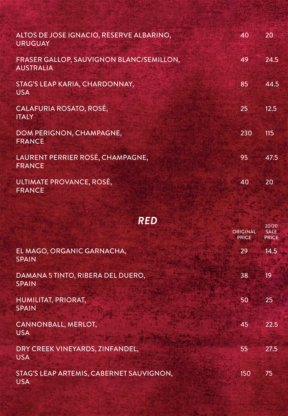 20/20 Wine List