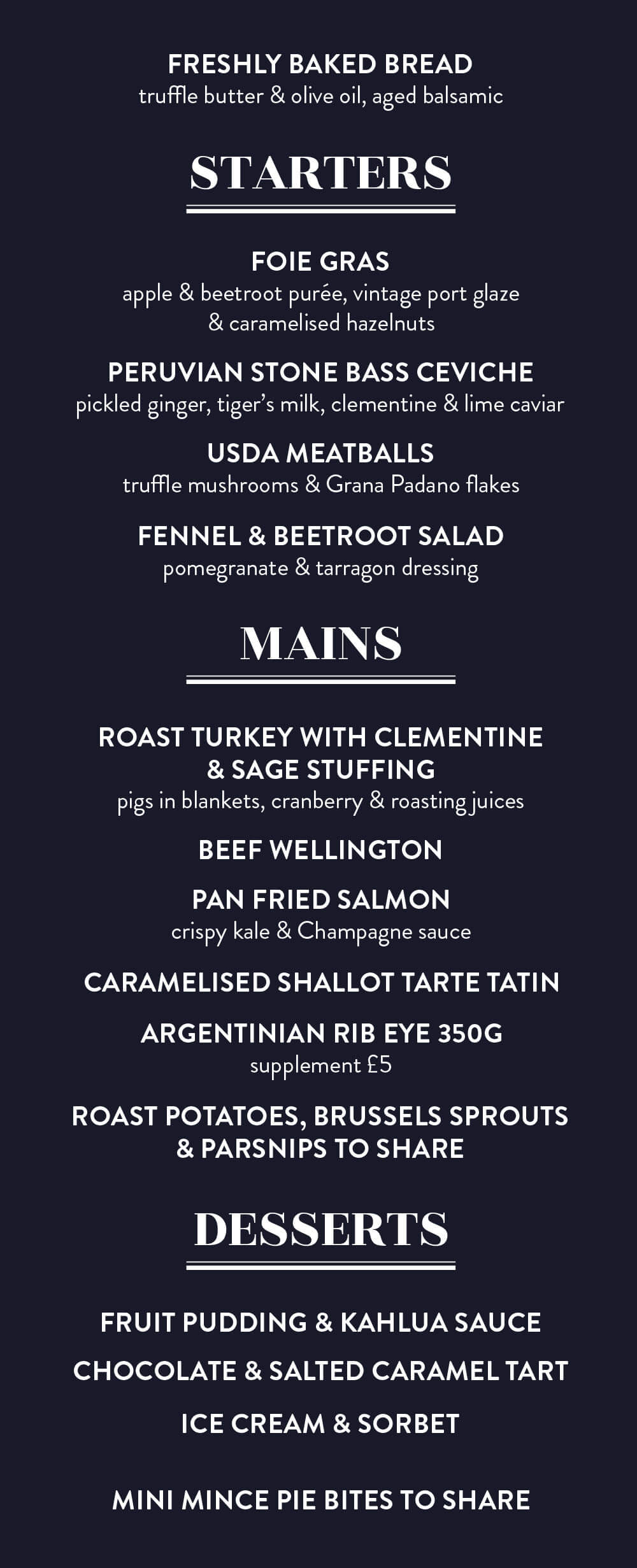 Luxury Christmas Menu