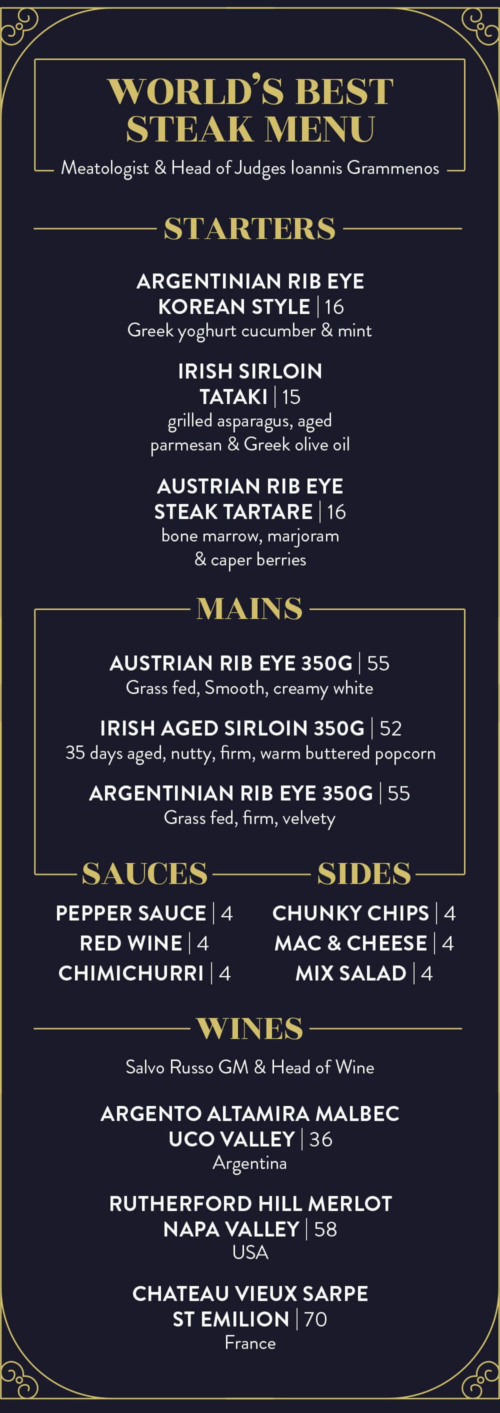World's Best Steak Menu